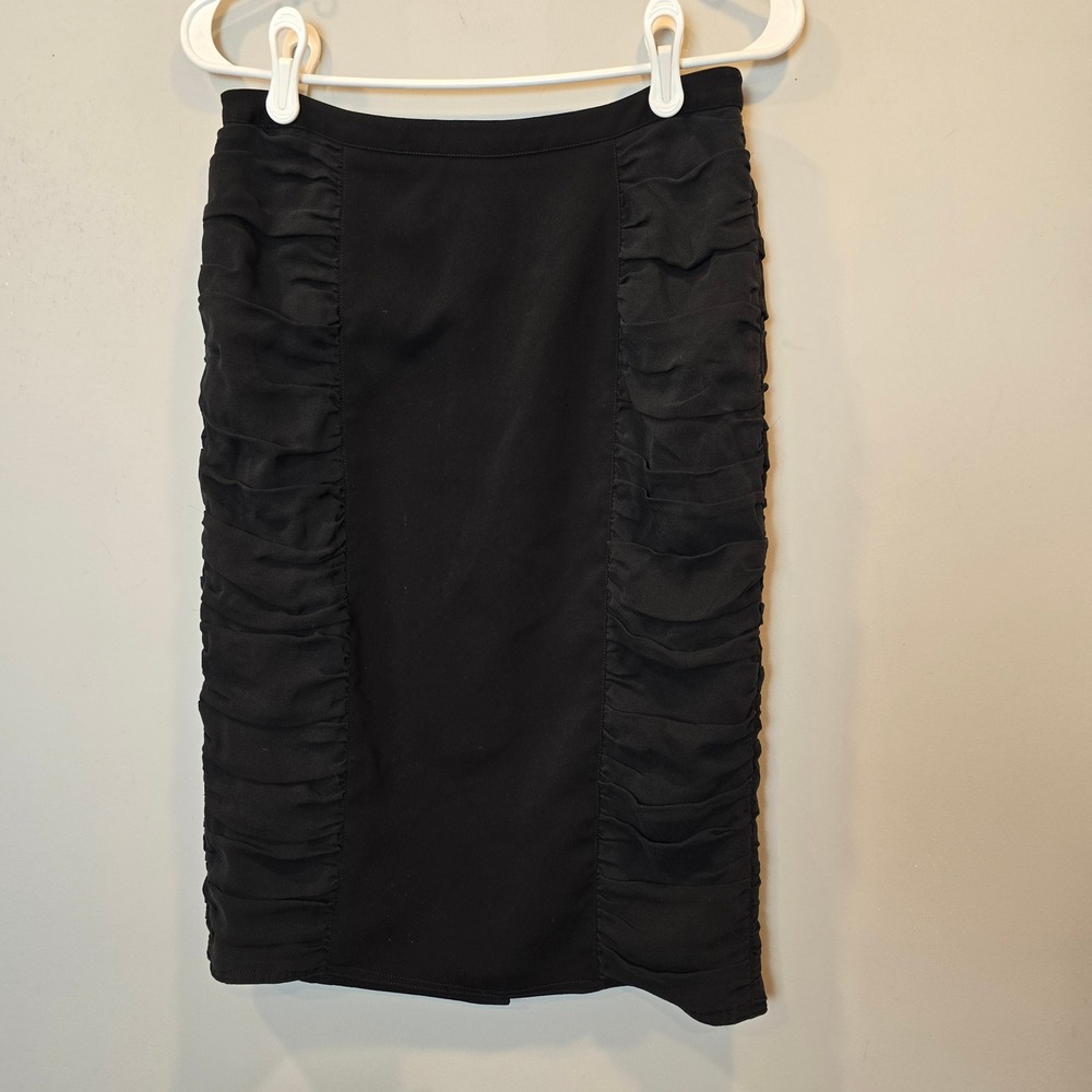 Burberry Skirt Silk Womens 6 Black Pencil Ruched Sides